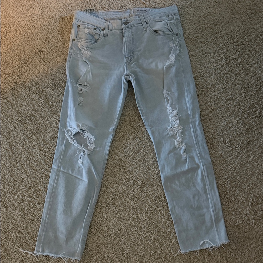 AG Adriano Goldschmied Sky Blue Ripped Straight Jeans